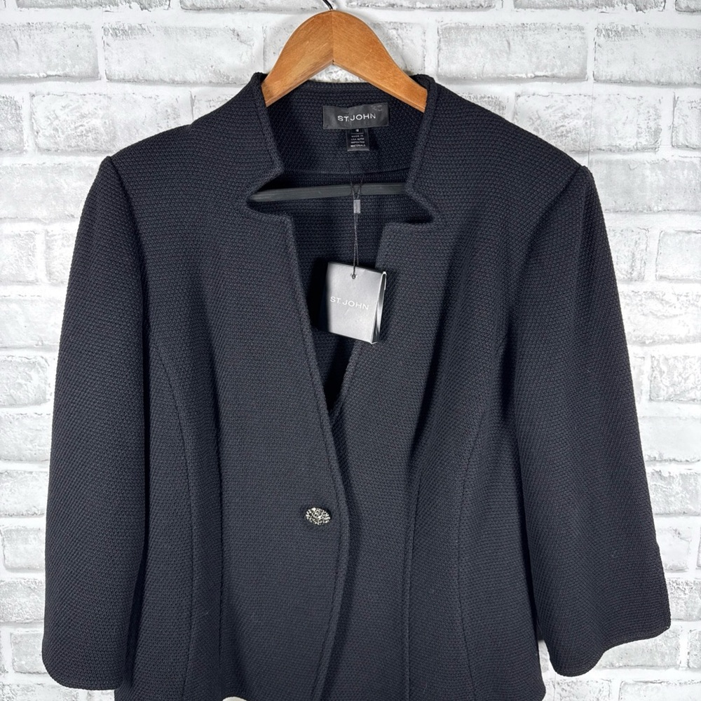 St. John Caviar Black Knit Jacket Blazer Women’s Size 12 $1295 NWT
